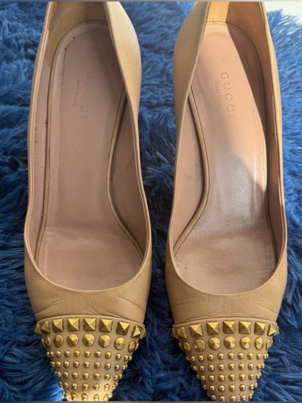 Gucci Beige Leather Pointed Toe Studded Pumps
